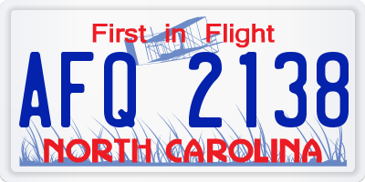 NC license plate AFQ2138