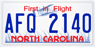 NC license plate AFQ2140