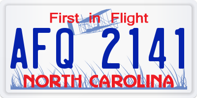 NC license plate AFQ2141