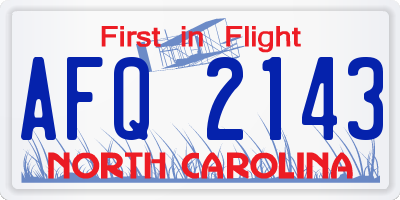 NC license plate AFQ2143