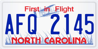 NC license plate AFQ2145