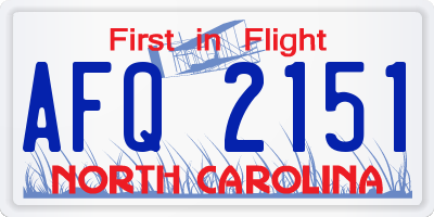 NC license plate AFQ2151