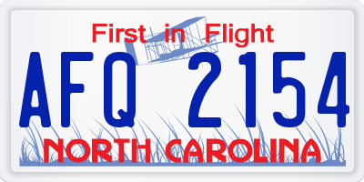 NC license plate AFQ2154