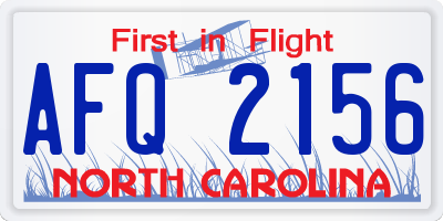 NC license plate AFQ2156