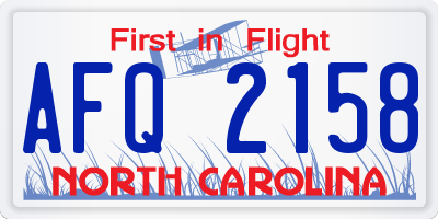 NC license plate AFQ2158