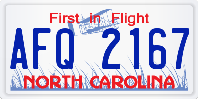 NC license plate AFQ2167