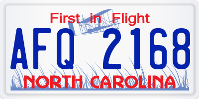 NC license plate AFQ2168