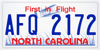 NC license plate AFQ2172