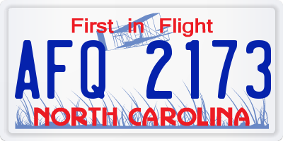 NC license plate AFQ2173