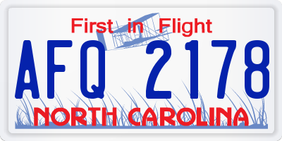NC license plate AFQ2178