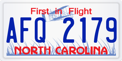 NC license plate AFQ2179