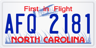 NC license plate AFQ2181