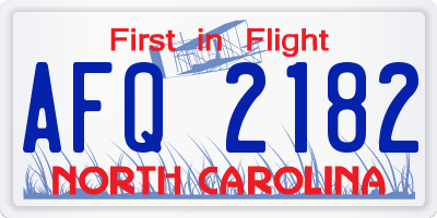NC license plate AFQ2182