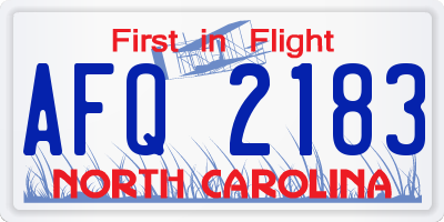 NC license plate AFQ2183