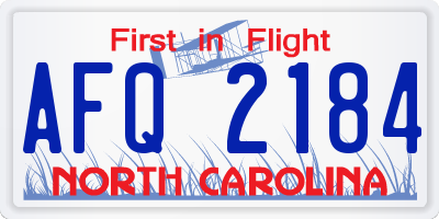 NC license plate AFQ2184