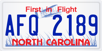 NC license plate AFQ2189