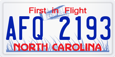 NC license plate AFQ2193