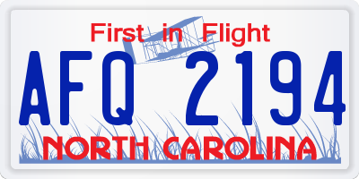 NC license plate AFQ2194