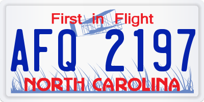 NC license plate AFQ2197