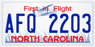 NC license plate AFQ2203