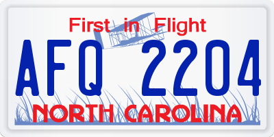 NC license plate AFQ2204