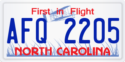 NC license plate AFQ2205