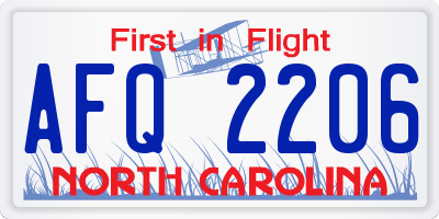 NC license plate AFQ2206