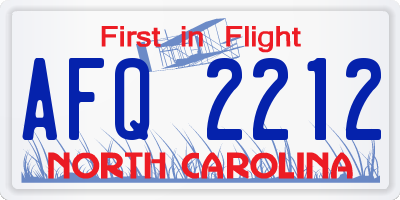 NC license plate AFQ2212