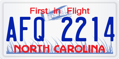 NC license plate AFQ2214