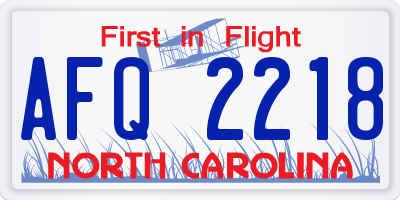 NC license plate AFQ2218