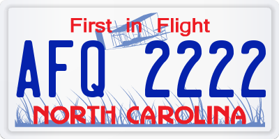 NC license plate AFQ2222