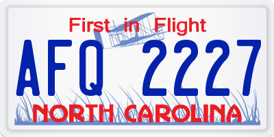 NC license plate AFQ2227