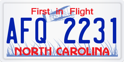 NC license plate AFQ2231