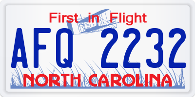 NC license plate AFQ2232