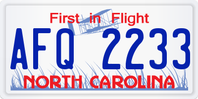 NC license plate AFQ2233