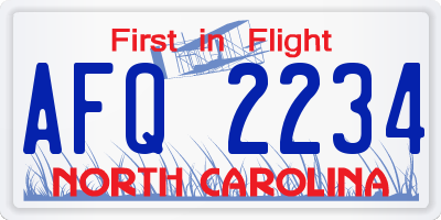 NC license plate AFQ2234