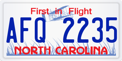 NC license plate AFQ2235