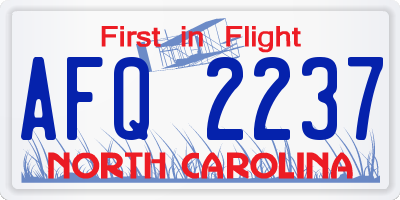 NC license plate AFQ2237