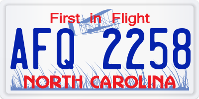NC license plate AFQ2258