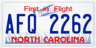 NC license plate AFQ2262