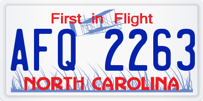 NC license plate AFQ2263