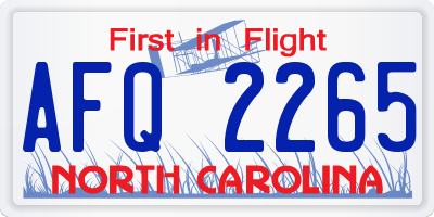 NC license plate AFQ2265
