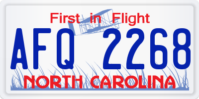 NC license plate AFQ2268