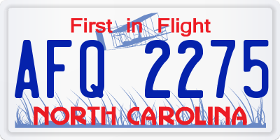NC license plate AFQ2275