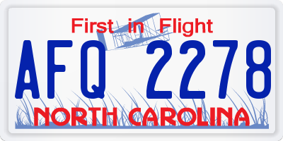 NC license plate AFQ2278