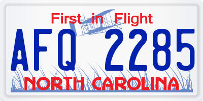 NC license plate AFQ2285