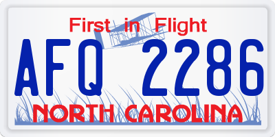 NC license plate AFQ2286
