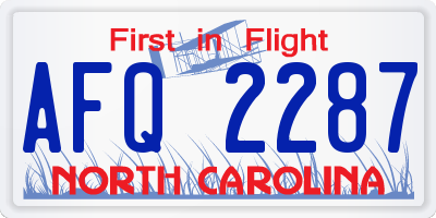 NC license plate AFQ2287