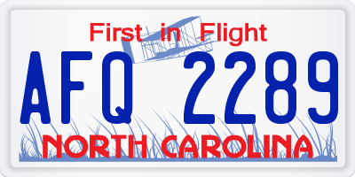 NC license plate AFQ2289