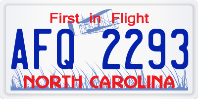 NC license plate AFQ2293